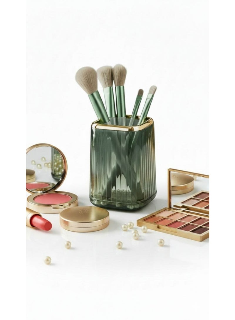 Luxury makeup brush organizer, high-quality acrylic makeup brush holder with a ribbed finish and glossy edges - makeup brush organizer - Image 2